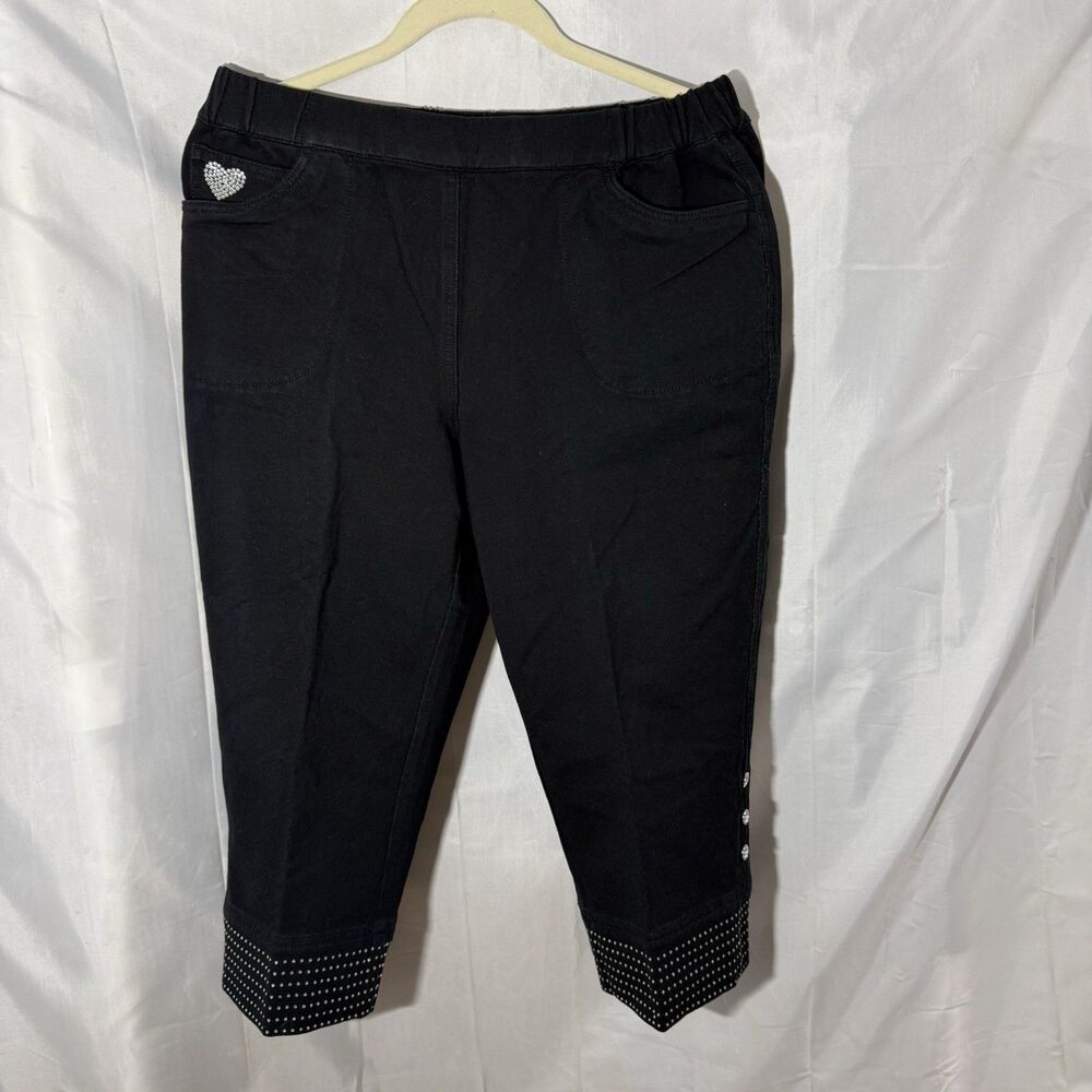 DreamJeannes By Quacker Factory Capri Pants M Black Pull On Rhinestone Stretch